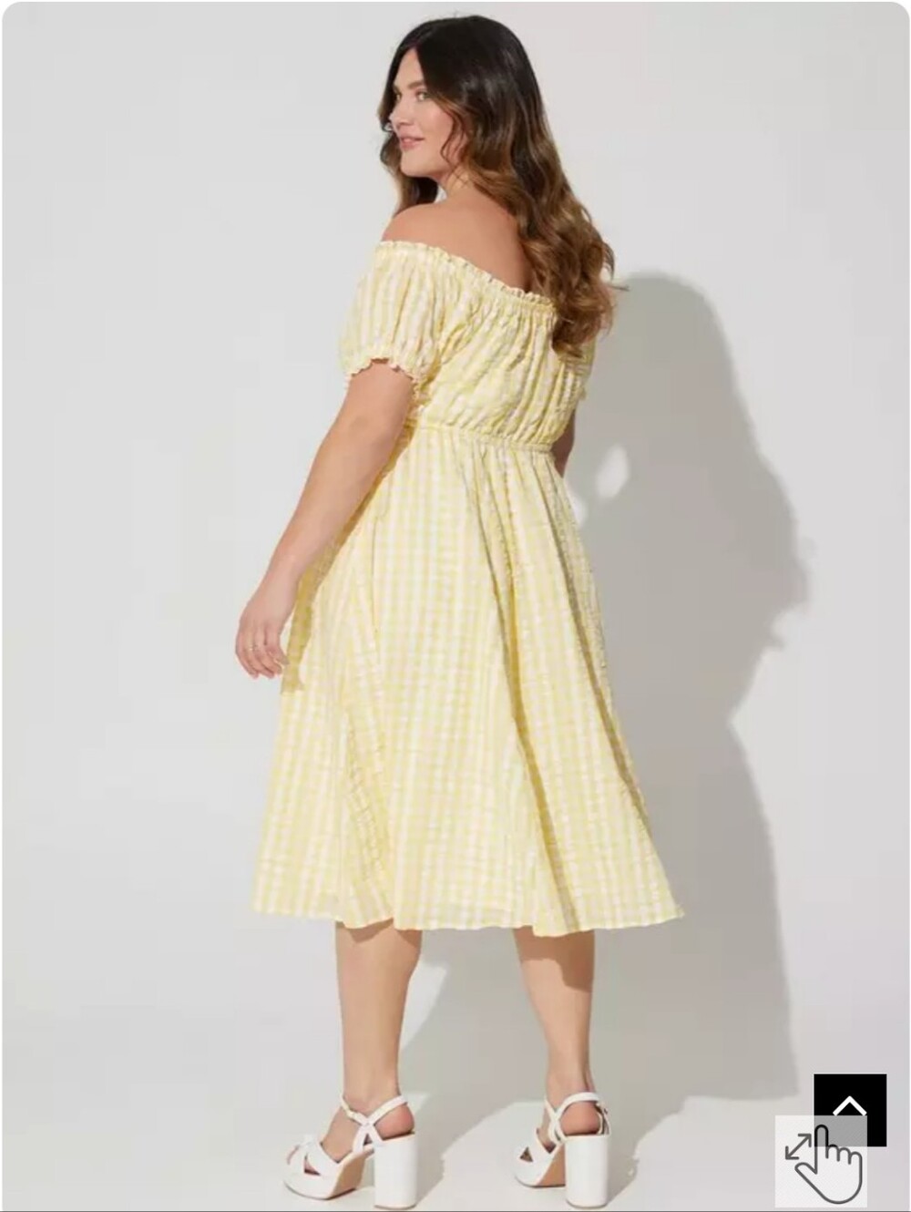 torrid Yellow Gingham Off-Shoulder Midi Dress - Picture 3 of 5